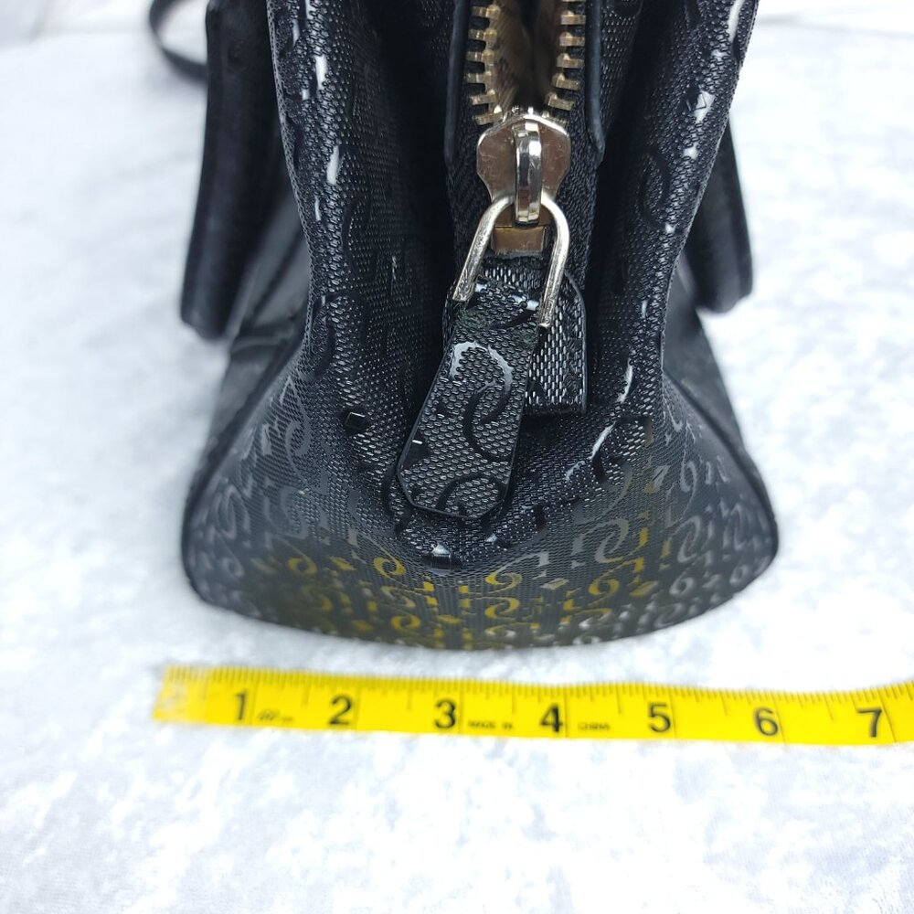 GUESS 1981 Black Logo Satchel Handbag PVC Monogram Boston Bag w/ Strap - Picture 15 of 15